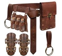 Mittelalterliche Renaissance Wikinger Armschutz Handgelenkschutz Leder Gürteltasche mit Hexenflasche Phiolen Festival Kostüm Zubehör Hüfttasche, Braun, Standard, Mittelalter