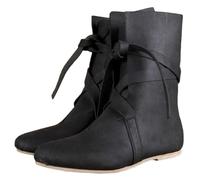Mittelalterliche Ritterstiefel aus PU-Leder, Renaissance, mittelalterliche Cosplay-Stiefel, Vintage-Stiefel für Herren und Damen, Schnürschuhe mit flachem Boden,Schwarz,44 EU