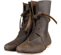 Mittelalterliche Ritterstiefel aus PU-Leder, Renaissance, mittelalterliche Cosplay-Stiefel, Vintage-Stiefel für Herren und Damen, Schnürschuhe mit flachem Boden,Braun,47 EU