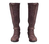 Mittelalterliche Stiefel - Herren Frauen Vintage Stiefel - Knielänge Schnürsenkel UP Schuhe - Renaissance Mittelalter Cosplay Stiefel Mid-Calf Stiefel,Braun,45