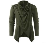 Mittelalterliche Strickjacke für Herren, asymmetrisches Überlappungsdesign, langärmelig, Schalkragen, lockere Passform, Herbst, Outwear, M-2XL (Grün XL)