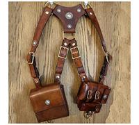 Mittelalterliche Vintage Doppeltasche Weste Tasche Schulter Brustgurt Retro Handytasche Geldbörse Geldbörse Holster, mittelalterlicher Stil