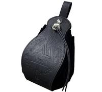 Mittelalterliche Wikinger Gürteltasche Schwarz Kunstleder Gürteltasche Retro Portable Drawstring Purse Renaissance Würfel Tasche für LARP Cosplay