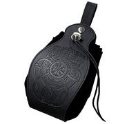 Mittelalterliche Wikinger Gürteltasche Schwarz Kunstleder Gürteltasche Retro Portable Drawstring Purse Renaissance Würfel Tasche für LARP Cosplay