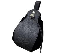 Mittelalterliche Wikinger Gürteltasche Schwarz Kunstleder Gürteltasche Retro Portable Drawstring Purse Renaissance Würfel Tasche für LARP Cosplay