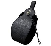 Mittelalterliche Wikinger Gürteltasche Schwarz Kunstleder Gürteltasche Retro Portable Drawstring Purse Renaissance Würfel Tasche für LARP Cosplay