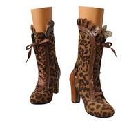 Mittelalterlicher Schnürstiefel Damen Vintage Viktorianische Boots Retro Wildleder Stiefeletten Mit Blockabsatz Große Größe Knöchel Schuhe Freizeit High Heels Für Outdoor, Party(Brown,36 EU)