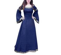 Mittelalterliches Kleid für Damen, Passform unregelmäßig, langärmelig, Cosplay-Maxikleid Schwarzes Spitzenkleid Gothic Plus Größe (Blue, M)