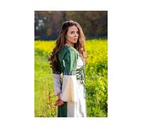 Mittelalterliches Kleid mit Bordüre "Sophie" - Natur/Grün XL