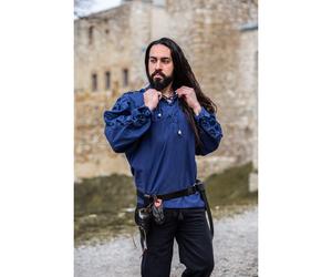 Mittelalterliches Ösen-Schnürhemd mit Ärmelschnürung Blau "Adrian"...