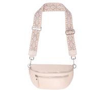 Mittelgroße Gürteltasche Crossbody Bag aus 100% Echtleder mit breitem Gurt und 2 Zipper - Pia (Creme FF)