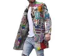 Mittellanger Punk Rock Hip Hop Trenchcoat Herren Warme Winterjacken Slim Fit Business Casual Peacoat Cardigan Overcoat Mit Knöpfen Klassischer Windbreaker Slim Fit Stoffjacke Stehkragen Erbsenjacke,