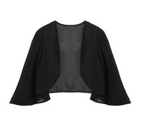 Miutii Damen Bolero Jacke Chiffon 3/4 Ärmel Festlich Schulterjacke Elegant Leichte Dünn Jäckchen Cape Cardigan Shrug Tops S-3XL Schwarz 3XL