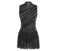 Miutii Eiskunstlauf Kleid Damen Rollschuhkleid Eislaufkleid Glitzer Ballettkleid mit Strass Lyrisch Tanzkleid Wettbewerb Tanzkostüm B Schwarz XXL