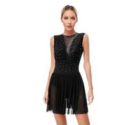 Miutii Eiskunstlauf Kleid Damen Rollschuhkleid Eislaufkleid Glitzer Ballettkleid mit Strass Lyrisch Tanzkleid Wettbewerb Tanzkostüm A Schwarz XXL