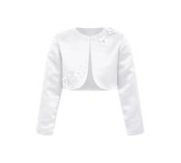 Miutii Kinder Mädchen Bolero Festlich Satin Langarm Schulterjacke Bolerojäckche Cardigan Tops zum Kommunionkleid Taufkleid Partykleid A Weiß 158-164