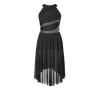 Miutii Kinder Mädchen Lyrisch Tanzkleid Glitzer Eiskunstlauf Kleid mit Asymmetrisch Rock Contemporary Modern Dance Ballerina Latein Tanzkleid Schwarz 158-164