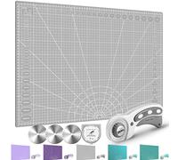 Miuzei A3 A2 Groß Schneidematte mit Rollschneider und 45mm Ersatzklingen, Selbstheilende Handwerksunterlage,Nähzubehör Stoffschneider-Set Schreibtischunterlage zum Basteln,Doppelseitiges Gitter,Grau