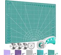 Miuzei Schneidematte A2 Rollschneider Set selbstheilend Ersatzklingen grün | 3mm PVC bastelunterlage, 60x45cm, schnittfest, rutschfest, 45mm Klinge, für Stoff, Leder, Papier, Nähen, Quilten