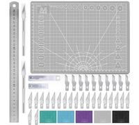 Miuzei Schneidematte Set A4 mit 30stk Bastelmesser und Stahllineal,Selbstheilende Bastelunterlage Schneideunterlage Cutting Mat Basteln Zeichenunterlage Bastelskalpell Bastelmatte (Grau)