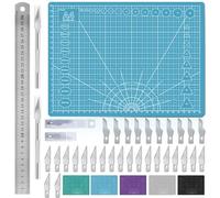 Miuzei Schneidematte Set A4 mit 30stk Bastelmesser und Stahllineal,Selbstheilende Bastelunterlage Schneideunterlage Cutting Mat Basteln Zeichenunterlage Bastelskalpell Bastelmatte (Blau)