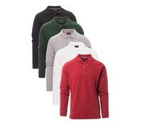 Mivaro Langarm Poloshirt Herren Polohemd 5er Pack Schwarz/Grün/Grau meliert/Weiß/Bordeaux XL - Baumwolle Regular Fit mit Polokragen Knopfleiste atmungsaktiv pflegeleicht große Größen Büro Freizeit