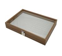 mixed24 Holz Ringlade 100 Schlitze Ringe Ohrringe Ringbox Ringkoffer Schmucklade Schmuckkoffer Schmuckbox Ringdisplay Aufbewahrungsbox Deckel mit Echtglas