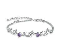MixiuEuro Damen Mädchen Armbänder, Sterling-Silber 925 CZ Zirkonia Amethyst Delfin Liebe Armbänder Schmuck Geschenk für Mädchen, 17 cm, Cubic Zirkonia, kubisches Zirkonoxid
