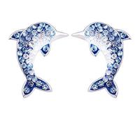 MixiuEuro Frauen Mädchen Dolphin Ohrstecker, 925 Sterling Silber CZ Zirkonia Blue Dolphin Ohrstecker Mädchen Kinderschmuck