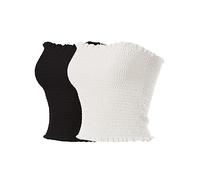 MixMatchy Damen Casual Basic Smocked Tube Tops Stretch Bustier Bandeau Crop Top 2 Pack, 2er-Pack, Schwarz/Weiß, Klein