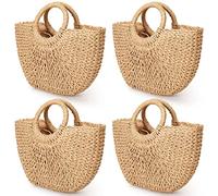 Mixweer Strohtasche für Damen, Sommer, Strand, Handtaschen mit Griff, Rattan, gewebter Bast, Reisetasche, Clutch, Boho-Tasche, 4 Stück, Khaki, 16.9 x 13 Inch