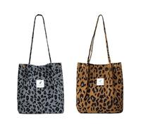 MIYUANGKJ 2 Stück Groß Umhängetasche Damen Cord Tasche Schultertasche Leopardenmuster Tote Bag Handtasche Shopper Arbeitstasche Fashion Stofftasche für Alltag Arbeit Büro Schule Reisen