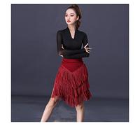 MIYYO 2022 Neuer Latein Tanzröcke Für Damen Klassische 3-Stufige Fransen Dance Skirt Für Rumba Salsa Tango Jazz,Frauen Tanzkleidung Für Training Wettbewerb (Color : Red, Size : 3XL)