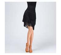 MIYYO Damen Latein Tanzröcke Für Rumba Samba Tango Jazz,Frauen Klassische 3-Stufige Fransen Dance Skirt Für Training Wettbewerb Party Performance (Color : Black, Size : XX-Large)