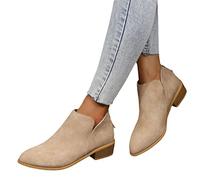 MIYYO Elegant Stiefeletten Damen Chelsea Ankle Boots Mit Blockabsatz Biker Booties Mit Reißverschluss Frauen Herbst Winter Knöchel Schuhe Freizeit Kurz Stiefel Für Party (Color : Beige, Size : 39 EU)