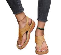 MIYYO Orthopädische Sandalen Für Damen Retro Zehentrenner Sandaletten Komfort Walking Pantoffeln with Arch Support PU-Leder Plateau Sandals Freizeit Boho Strandschuhe (Color : Brown, Size : 39 EU)