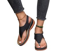 MIYYO Orthopädische Sandalen Für Damen Retro Zehentrenner Sandaletten Komfort Walking Pantoffeln with Arch Support PU-Leder Plateau Sandals Freizeit Boho Strandschuhe (Color : Black, Size : 41 EU)
