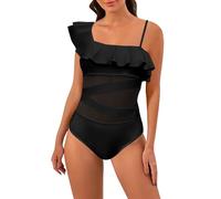 MJGkhiy Badeanzug für Damen, sportlich, Fantasie, V-Ausschnitt, Badeanzug mit verstellbaren Trägern, Mode, High Cut Bademode, Einteiler, Strand, Swimwear, Sommer, Swimsuit, Schwarz , S