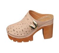 MJGkhiy Damen-Hausschuhe für den Sommer, bequem, elegant, geschlossen, aus Leder, modisch, atmungsaktiv, orthopädisch, Plateau-Sandalen, breiter Absatz, Slip-on, rutschfest, mit hohem Absatz, Rosa