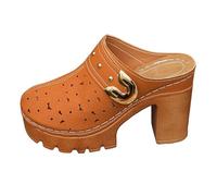 MJGkhiy Damen-Hausschuhe für den Sommer, bequem, elegant, geschlossen, aus Leder, modisch, atmungsaktiv, orthopädisch, Plateau-Sandalen, breiter Absatz, Slip-on, rutschfest, mit hohem Absatz, Orange
