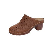 MJGkhiy Damen-Hausschuhe für den Sommer, bequem, elegant, orthopädisch, aus Leder, modisch, atmungsaktiv, geschlossen, vorne Slides mit hohem Absatz, rutschfest, Slip on Sandalen mit Plateau-Sandalen