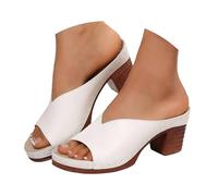 MJGkhiy Damen-Hausschuhe mit hohem Absatz, bequem, elegant, offene Spitze, Slip on Slides rutschfest, orthopädisch, atmungsaktiv, Sommermode, Plateau-Sandalen, breiter Absatz, Zeremonie, Weiß, 43 EU