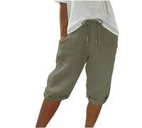 MJGkhiy Damen-Hose, 3 Viertel, leicht, modisch, Pilateshose, Kordelzug, lässig, Baumwolle, Caprihose, hohe Taille, Cropped gemustert, Jogginghose, dunkelgrau, L