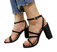 MJGkhiy Damen-Sandalen mit mittlerem Absatz, Blockabsatz, Spitze, römische Sandalen, leer, Plateau, lateinamerikanische Tanzschuhe, lässig, offene Sandalen mit Absatz