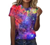 MJGkhiy Damen T-Shirts Kurzarm Sommer Druck T-Shirts Angebot Elegant Baumwolle Rundhals Sport Bluse Übergröße Weiß Basic T-Shirt Casual Mode Tops Lustige Tops, blau, X-Large