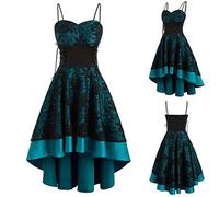 MJGkhiy Damenkleider Sommer lang 2023 Kleid mit Schlitz Strand kurz vorne lang hinten Rockabilly Cocktailkleid Brautkleid Curvy Weiß Cocktailkleid Umstandskleid, blau, L