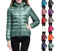 MJGkhiy Daunenjacke für Damen, leicht, 100 Gramm, umweltfreundlich, gefüttert, gesteppt, Übergangsjacke, faltbar, winddicht, mit Kapuze, Winter, warm, elegant, Orange, XXL