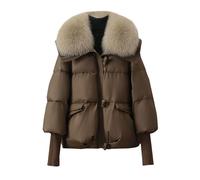 MJGkhiy Daunenjacke für Damen, Winter, kurz, kurz, elegant, Pufferjacke mit Pelz, gefüttert, warm, gesteppte Herbstjacke, modisch, Mantel mit Reißverschluss, bequem, winddicht, Kaffee, M