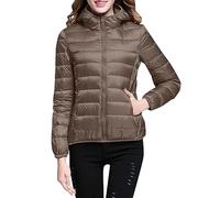 MJGkhiy Daunenjacke für Damen, Winter, warm, bequem, Übergröße, gesteppt, lange Ärmel, Mantel, Damen, Daunenjacke, lässig, kurz, gepolstert, Outwear, Khaki, XXXXXXXL