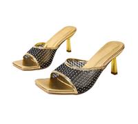 MJGkhiy Hausschuhe für Damen, Sommer, elegant, Braut, sexy, High Heel, modische Sandalen mit hohem Absatz, quadratische Spitze, offen, Kleid, Pantoffeln, Kitten Zeremonie, Slides aus Leder, Slip on